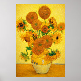 Vaas met vijftien zonnebloemen door Vincent van Go Poster