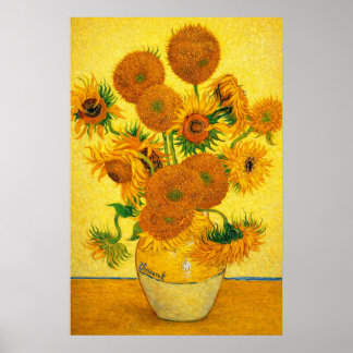 Vaas met vijftien zonnebloemen door Vincent van Go Poster