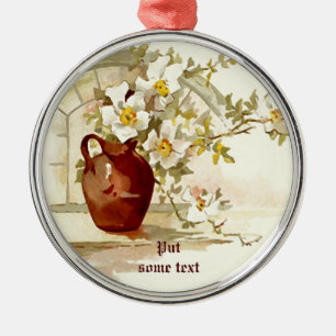 Vaas met witte rozen waterverf ornament