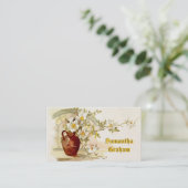  vaas met witte rozen waterverf visitekaartje (Staand voorkant)