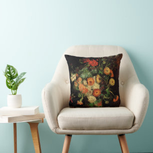 Vaas met Zinnias en Geraniums, Vincent van Gogh Kussen