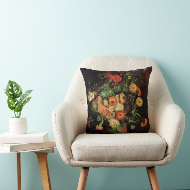 Vaas met Zinnias en Geraniums, Vincent van Gogh Kussen (Stoel)