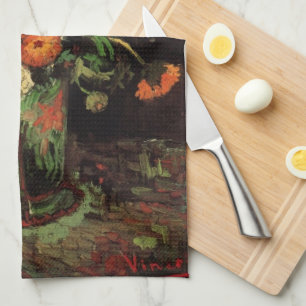 Vaas met Zinnias en Geraniums, Vincent van Gogh Theedoek