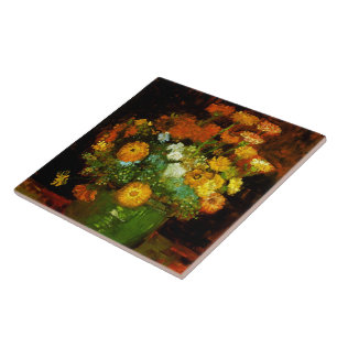 Vaas met Zinnias Van Gogh Fine Art. Tegeltje