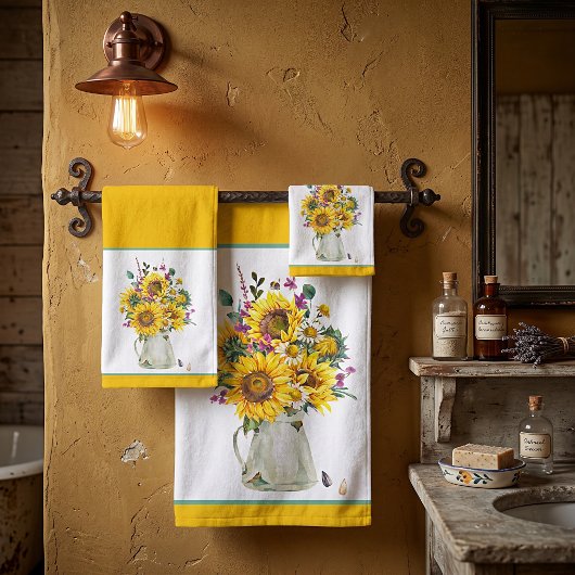 Vaas met zonnebloemen bad handdoek