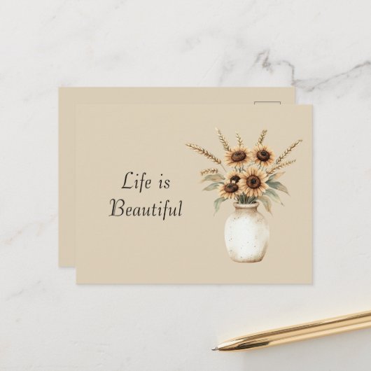 Vaas met zonnebloemen briefkaart (Voorkant / Achterkant in situ)