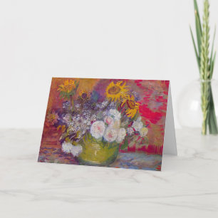 Vaas met zonnebloemen en rozen door Vincent van Go Kaart