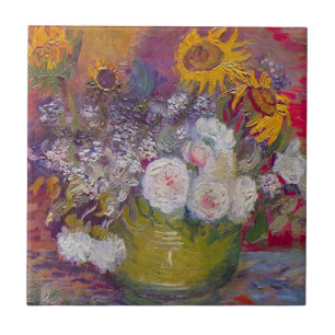 Vaas met zonnebloemen en rozen van Vincent van Gog Tegeltje
