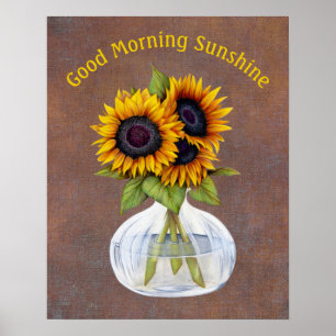 Vaas met zonnebloemen Goedemorgen Zonneschijn Post Poster