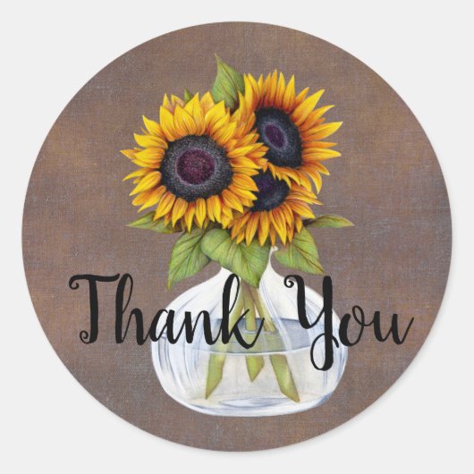 Vaas met zonnebloemen Rustic Brown Bedankt Sticker (Voorkant)