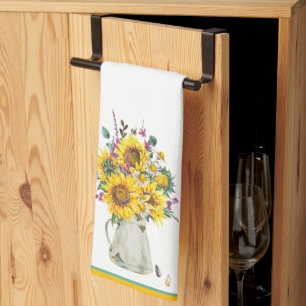 Vaas met zonnebloemen theedoek