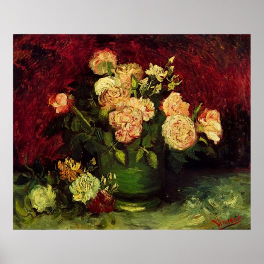 Vaas Pioenrozen en Roos, Vincent van Gogh Poster (Voorkant)