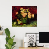 Vaas Pioenrozen en Roos, Vincent van Gogh Poster (Thuiskantoor)
