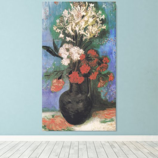 Vaas van anjers en andere bloemen door Van Gogh Canvas Afdruk (Insitu (Houten vloer))