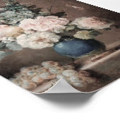 Vaas van bloemen en druiven op een stenen richel poster (Hoek)