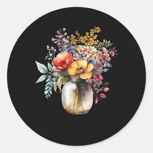 Vaas van bloemen Memom Ronde Sticker (Voorkant)