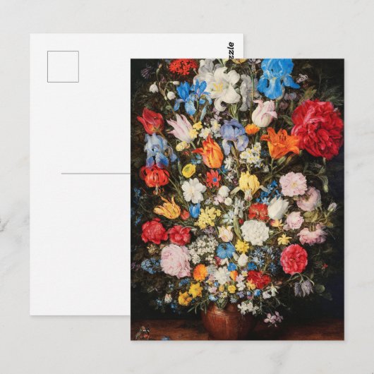 Vaas van bloemen met juwelen, munten en schelpen, briefkaart (Voorkant / Achterkant)