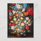 Vaas van bloemen met juwelen, munten en schelpen,  briefkaart (Voorkant)