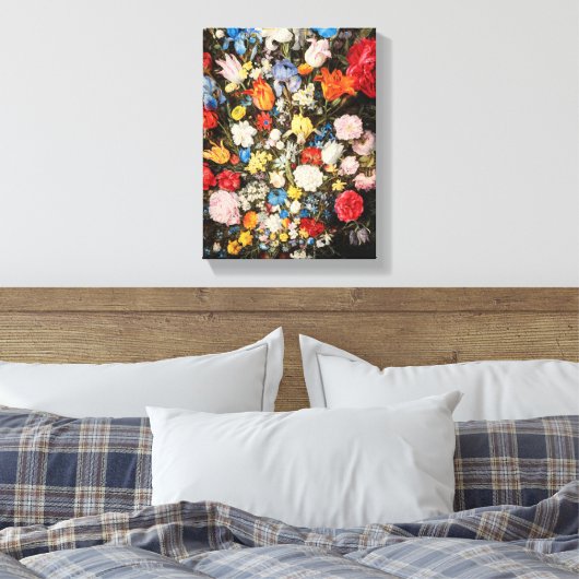 Vaas van bloemen met juwelen, munten en schelpen, canvas afdruk (Insitu (Slaapkamer))