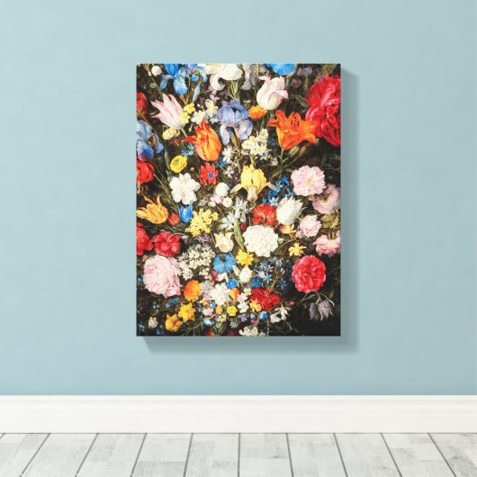 Vaas van bloemen met juwelen, munten en schelpen, canvas afdruk (Insitu (Houten vloer))