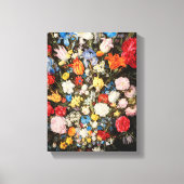 Vaas van bloemen met juwelen, munten en schelpen, canvas afdruk (Voorkant)