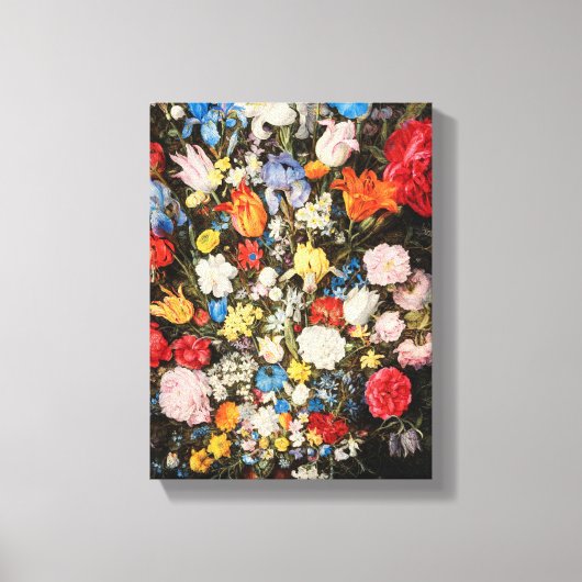 Vaas van bloemen met juwelen, munten en schelpen, canvas afdruk (Voorkant)