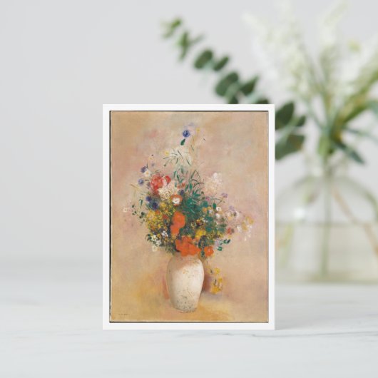 Vaas van bloemen met roze door Redon Painting Briefkaart (Staand voorkant)