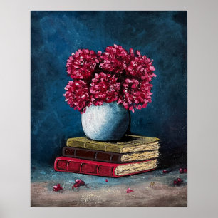Vaas van bloemen roze blauwe boeken lezen Stilleve Poster