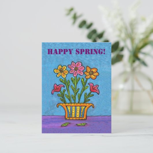 Vaas van Happy Spring Flowers Briefkaart (Staand voorkant)