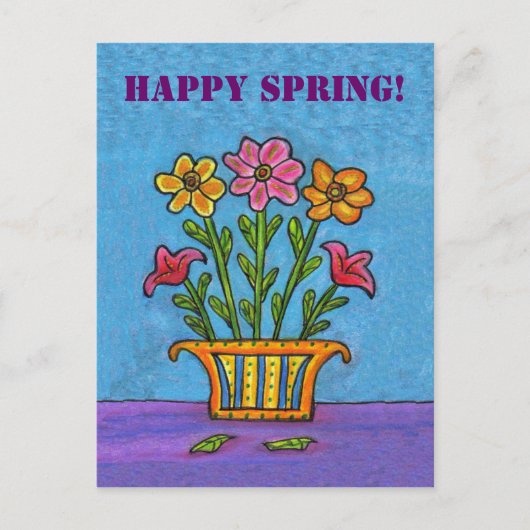 Vaas van Happy Spring Flowers Briefkaart (Voorkant)