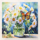 Vaas van madeliefjes  Bloemen Glazen Onderzetter (Voorkant)