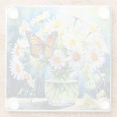 Vaas van madeliefjes  Bloemen Glazen Onderzetter (Achterkant)