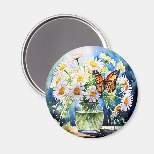 Vaas van madeliefjes  Bloemen Magneet (Voorkant / Achterkant)