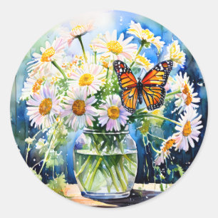 Vaas van madeliefjes  Bloemen Ronde Sticker
