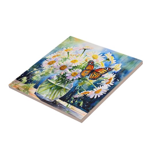 Vaas van madeliefjes  Bloemen Tegeltje (Zijkant)