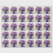 Vaas van Paarse Rozen met Botanische Vlinders Cadeaupapier (Vlak)
