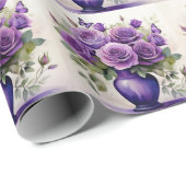 Vaas van Paarse Rozen met Botanische Vlinders Cadeaupapier (Rol Hoek)
