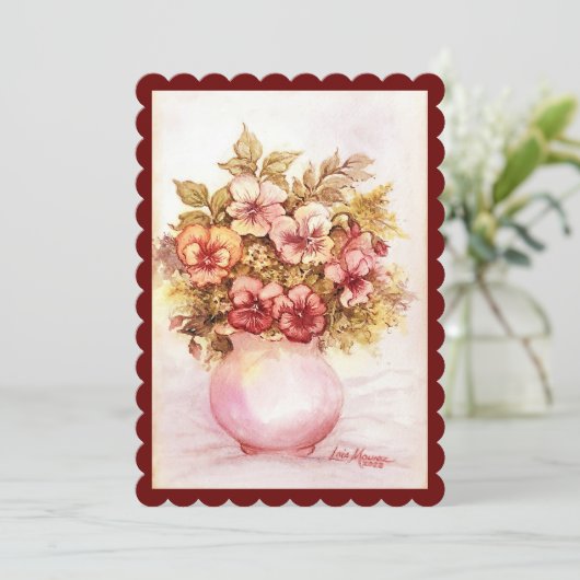 Vaas van Pansies Flat Vakantie Kaart (Staand voorkant)