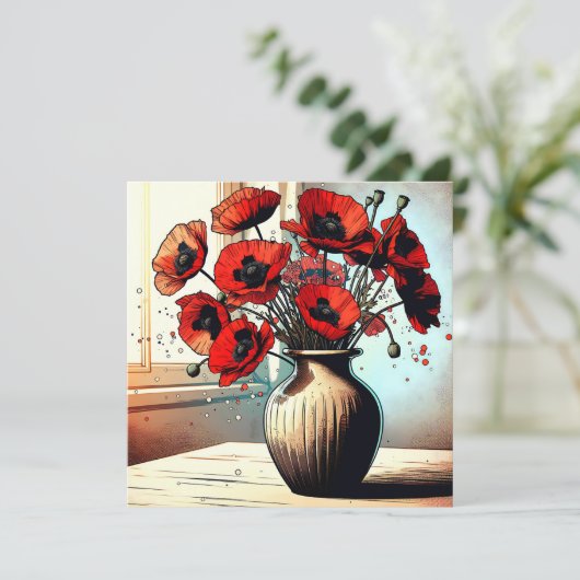  vaas van rode papavers (Staand voorkant)