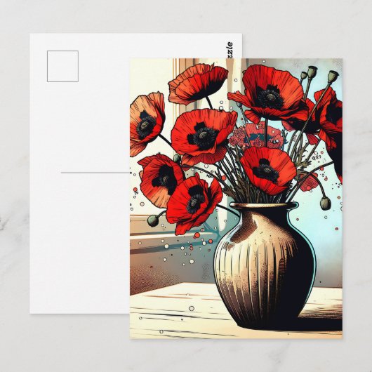  vaas van rode papavers briefkaart (Voorkant / Achterkant)