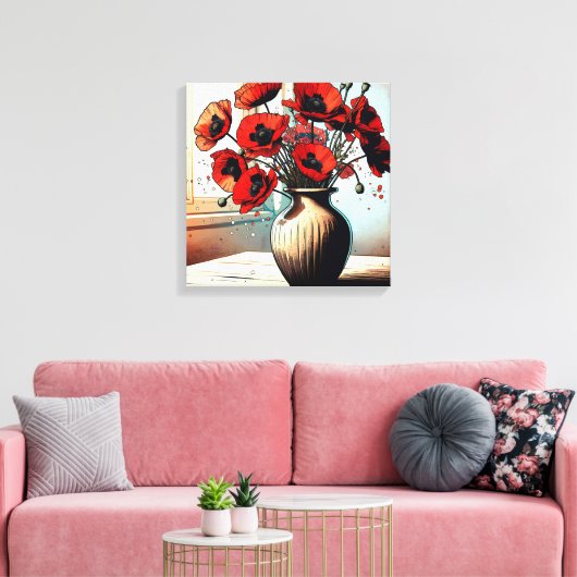 vaas van rode papavers canvas afdruk (Insitu (Woonkamer))