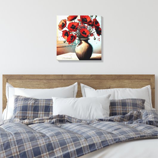  vaas van rode papavers canvas afdruk (Insitu (Slaapkamer))