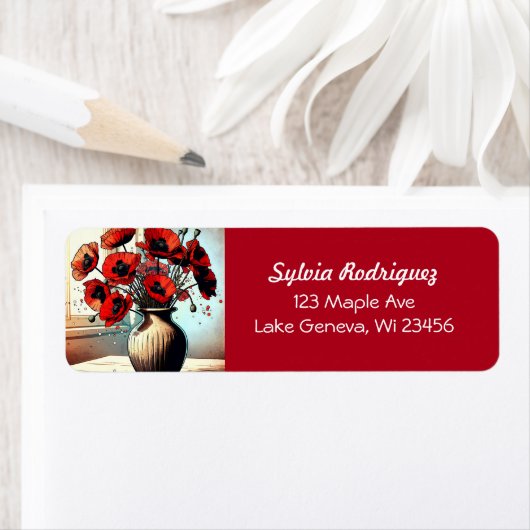  vaas van rode papavers etiket (Insitu)