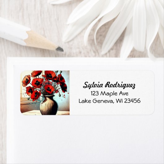  vaas van rode papavers etiket (Insitu)