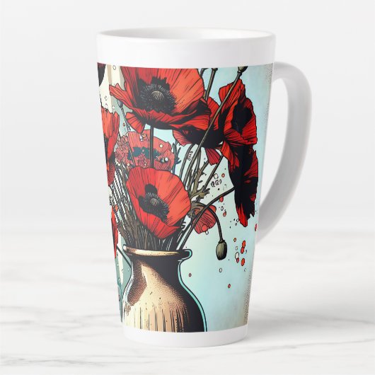  vaas van rode papavers latte mok (Rechterhoek)