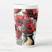  vaas van rode papavers latte mok (Voorkant)