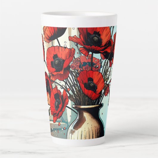  vaas van rode papavers latte mok (Voorkant)
