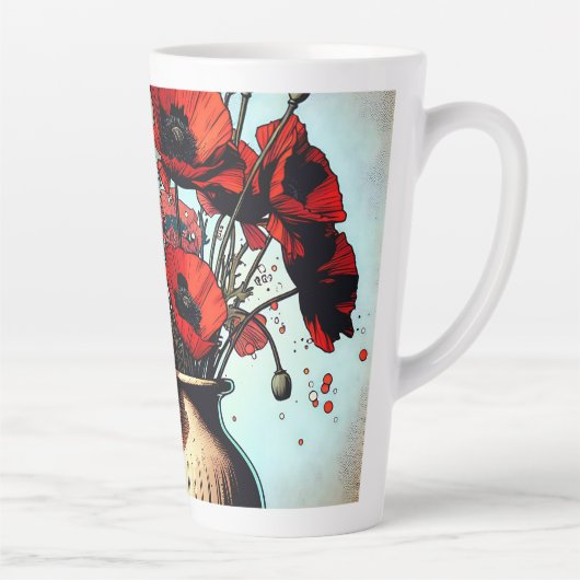  vaas van rode papavers latte mok (Rechts)