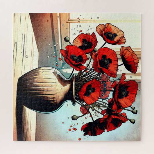  vaas van rode papavers legpuzzel (Horizontaal)