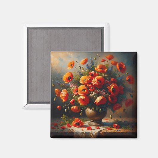 Vaas van rode papavers magneet (Voorkant / Achterkant)